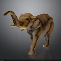 Brown Elephant Toy With Raised Trunk And Yellow Object In Mouth On Black Background