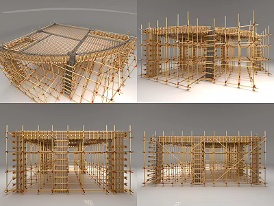 Detailed Construction Scaffolding Framework Structure Viewed From Multiple Angles For Building Support 3d model