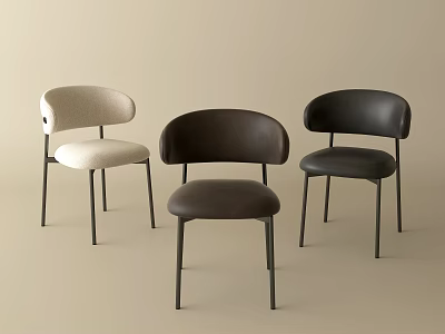 Modern Minimalist Dining Chairs in Beige Dark Brown Black with Curved Backrest and Slim Legs 3d model