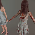 Horror Game And Film Character In Light Blue Dress With Blood