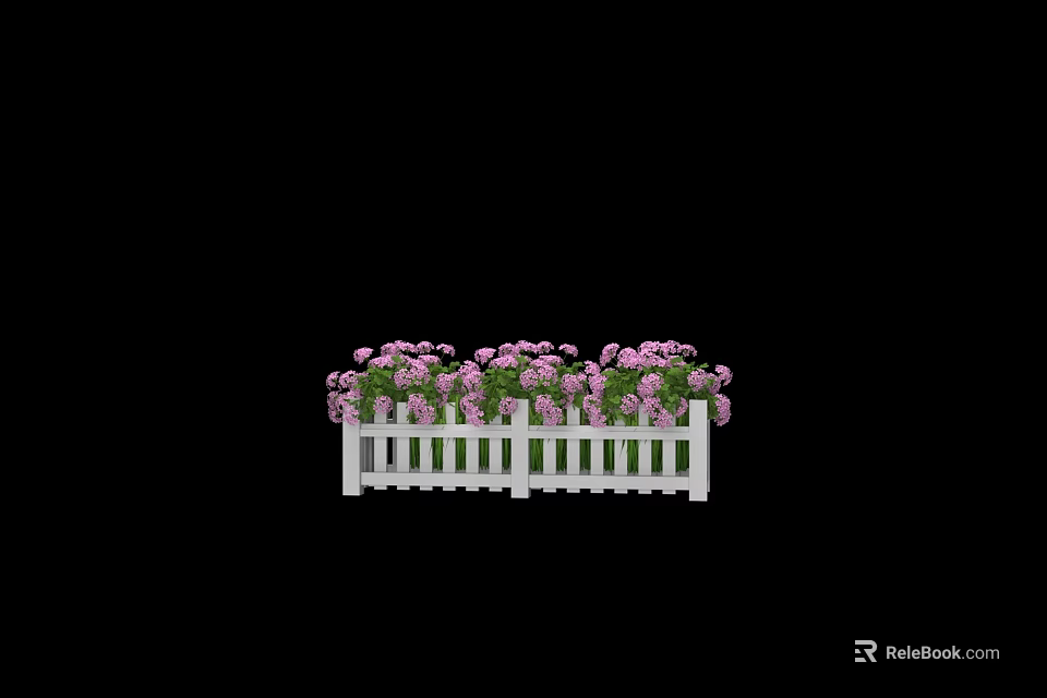Beautiful Garden Accent Featuring White Picket Fence And Blooming Pink Flowers 3d model 