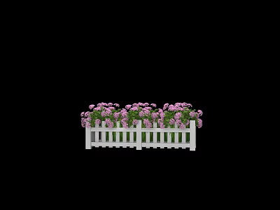 Beautiful Garden Accent Featuring White Picket Fence And Blooming Pink Flowers 3d model