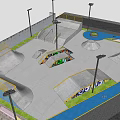 Modern Skate Park Design With Concrete Ramps Stairs And Lighting Facilities