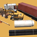 Industrial Scrapyard With Excavator Shipping Containers Metal Pipes Wooden Crates And Rail Tracks