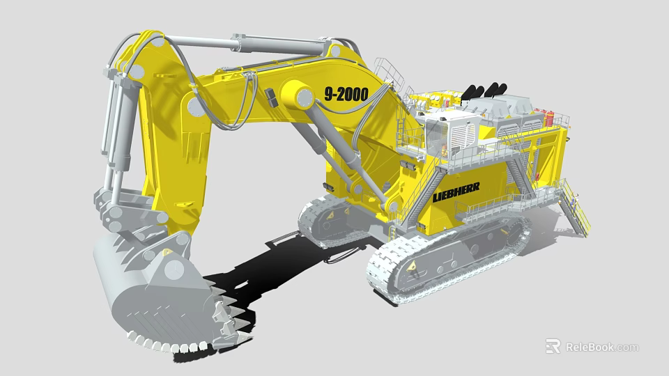 Yellow Liebherr 9-2000 Heavy Duty Tracked Excavator With Large Bucket 3d model 