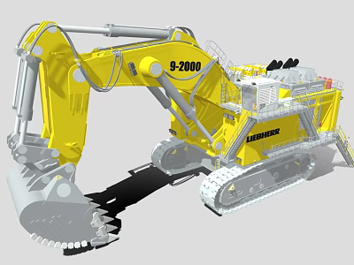 Yellow Liebherr 9-2000 Heavy Duty Tracked Excavator With Large Bucket 3d model