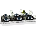 Elegant Tableware Set With Plates Wine Glasses And Cups On Marble Tabletop 3d model