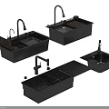 Various Modern Black Kitchen Sinks With Drain Boards And Faucet Fixtures
