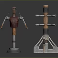 Game And Movie Robot Characters With Red Orange Torsos Silver Limbs And Unique Bases