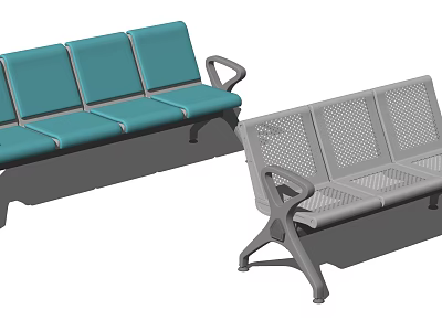 Blue And Gray Public Chairs With Armrests Perforated Backrest Long Bench Design 3d model