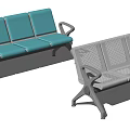 Blue And Gray Public Chairs With Armrests Perforated Backrest Long Bench Design 3d model