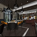 Coffee Expert Restaurant Interior With Wooden Ceiling Marble Counter Pendant Lights And Plants