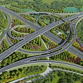 Elevated Landscape Bridge Interchange With Lush Green Trees And Colorful Plants