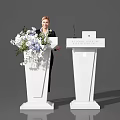 Elegant White Podium Setup With Flower Bouquet And Receive Award Plaque For Ceremony Event
