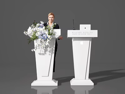 Elegant White Podium Setup With Flower Bouquet And Receive Award Plaque For Ceremony Event 3d model