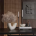 Modern Decorative Ornament Set With Dried Flowers Candle Holders And Figurine On Books