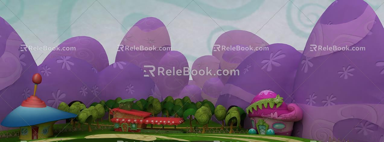 Cartoon Forest Tree House Mountain 3d model