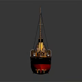 Wooden Ship Model With Red Hull Black Upper Deck Masts Yellow Chimney And Detailed Design