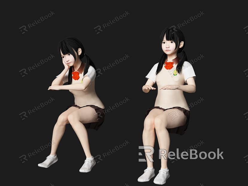 Sitting posture student figure primary school student girl school uniform student sitting posture figure model