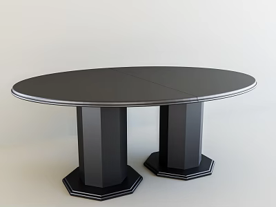 Modern Black Round Dining Table With Hexagonal Bases And Silver Trim 3d model