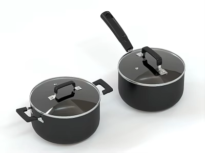 Black Cookware Set With Lids And Double Handles For Kitchen Use 3d model