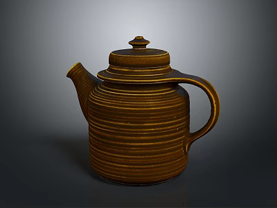 Artisan Carved Brown Teapot With Striped Texture Lid And Handle Design 3d model