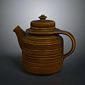 Artisan Carved Brown Teapot With Striped Texture Lid And Handle Design