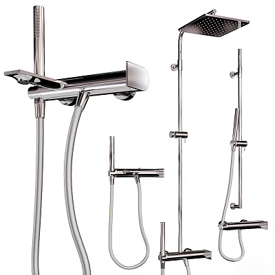 Modern Shower Sauna Fixtures Design With Stainless Steel Sprayer And Accessories 3d model