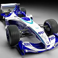 Blue And White Formula One Racing Car With Sponsor Logos