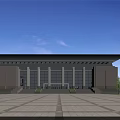 Modern Office Building With Glass Facade Spacious Entrance Steps Plaza And Surrounding Trees
