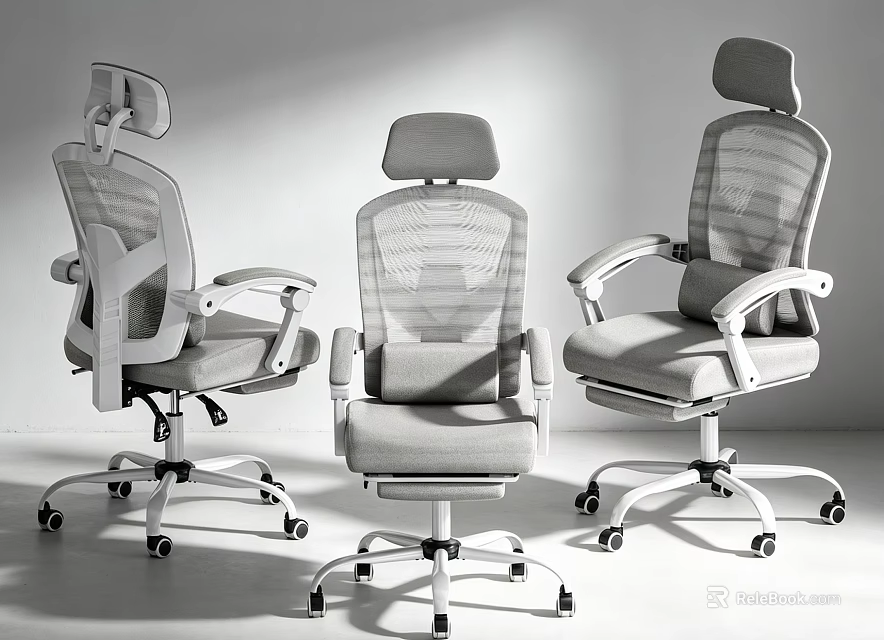 Ergonomic Modern Gray Mesh Office Chairs With Armrests Headrest And Wheels 3d model 