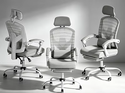 Ergonomic Modern Gray Mesh Office Chairs With Armrests Headrest And Wheels 3d model