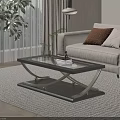 Modern Coffee Table With Glass Top And Metal Frame In Living Room With Plants