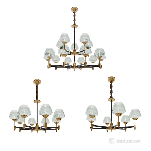 Elegant Modern Chandeliers With Glass Shades Multiple Arms And Metal Frame 3d model 