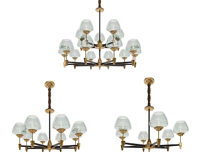 Elegant Modern Chandeliers With Glass Shades Multiple Arms And Metal Frame 3d model