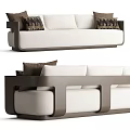 Modern Light Colored Two Seater Sofa With Dark Frame And Patterned Pillows 3d model