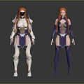 Two Female Characters With Orange Hair In White And Purple Armor And Bodysuit Design