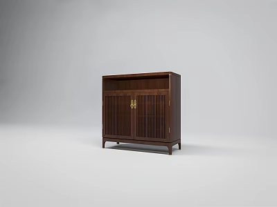 Traditional Dark Wood Sideboard With Double Doors Vertical Slat Design And Golden Handles 3d model