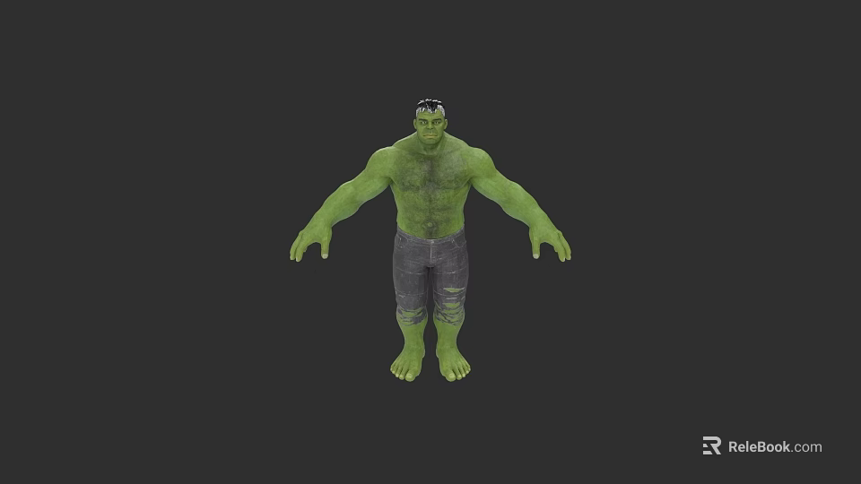 Hulk Green Skinned Superhero Character With Ripped Jeans Standing Pose 3d model 
