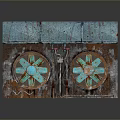 Vintage Style Turquoise And Rust Household Item With Circular Fan Like Structures And Control Panel