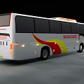 Bataan Transit White Bus With Red Yellow Stripes On Road At Night