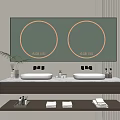Stylish Shower Sauna Bathroom With Double Sinks Large Mirror Circular Lights And Soft Towels