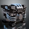 Mechanical Box With Metallic Texture Curved Pipes And Circular Panel Details 3d model