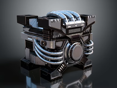 Mechanical Box With Metallic Texture Curved Pipes And Circular Panel Details 3d model