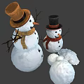 Cheerful Snowmen With Scarves Hats Snowballs And Small Snow Piles Nearby