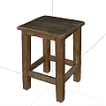 Rustic Wooden Stool With Square Seat And Four Legs Simple Design 3d model