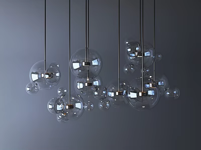Modern Chandelier With Multiple Transparent Glass Spheres And Metallic Frames For Interior Decor 3d model
