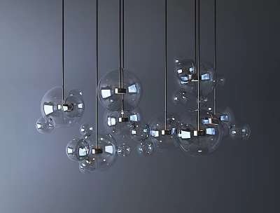 Modern Chandelier With Multiple Transparent Glass Spheres And Metallic Frames For Interior Decor 3d model