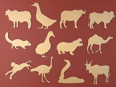 Artistic Carved Animal Silhouettes of Various Animals in Wooden Craft Design 3d model