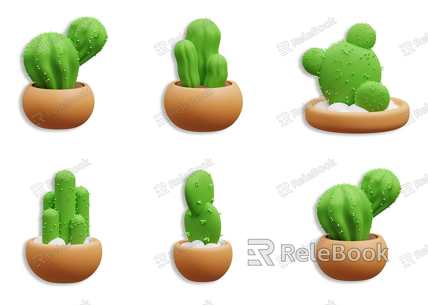 Cartoon Cactus Ornaments Plant Cartoon Cactus Green Plant Potted Cartoon Plant Potted Cartoon Plant Potted Plant Green Plant Ornaments model